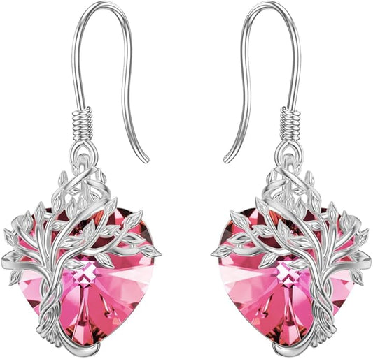 TOUPOP Tree of Life Earrings 925 Sterling Silver Family Tree Dangle Drop Earrings Crystal Jewelry Birthday Christmas Gifts for Women Her