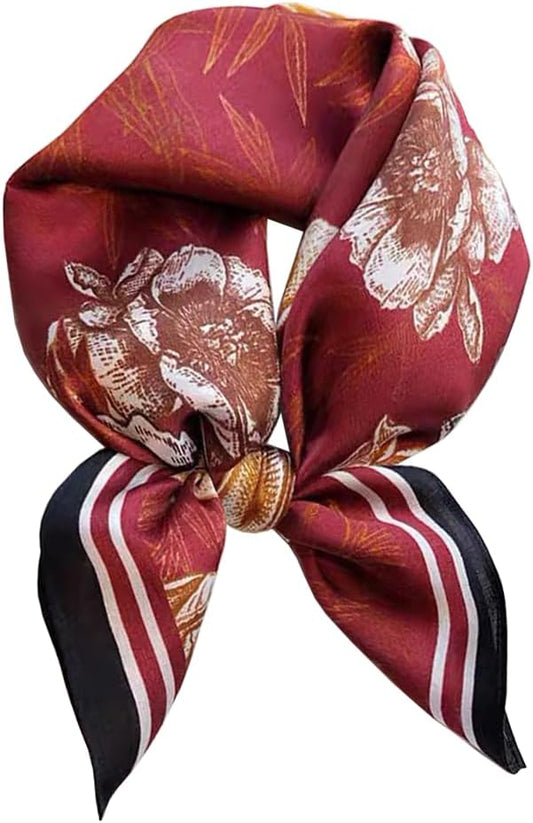 ANDANTINO 100% Pure Mulberry Silk Small Square Scarves -21'' x 21''- Digital Printed Neckerchief –Women Men Lightweight Scarf