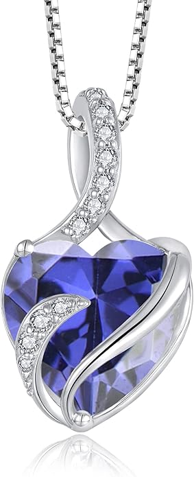 FJ Infinity Birthstone Necklace 925 Sterling Silver Love Heart Pendant Jewelry Gifts for Women