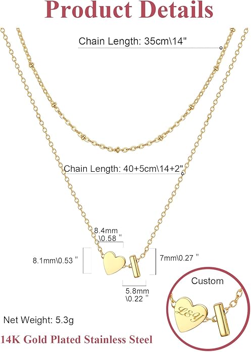 FOCALOOK Layered Initial Necklace for Women, 14K Gold Plated Choker Necklaces Stacks with Initial A-Z, Dainty Silver Heart Pendant Necklace Personalized Birthday Women Jewelry