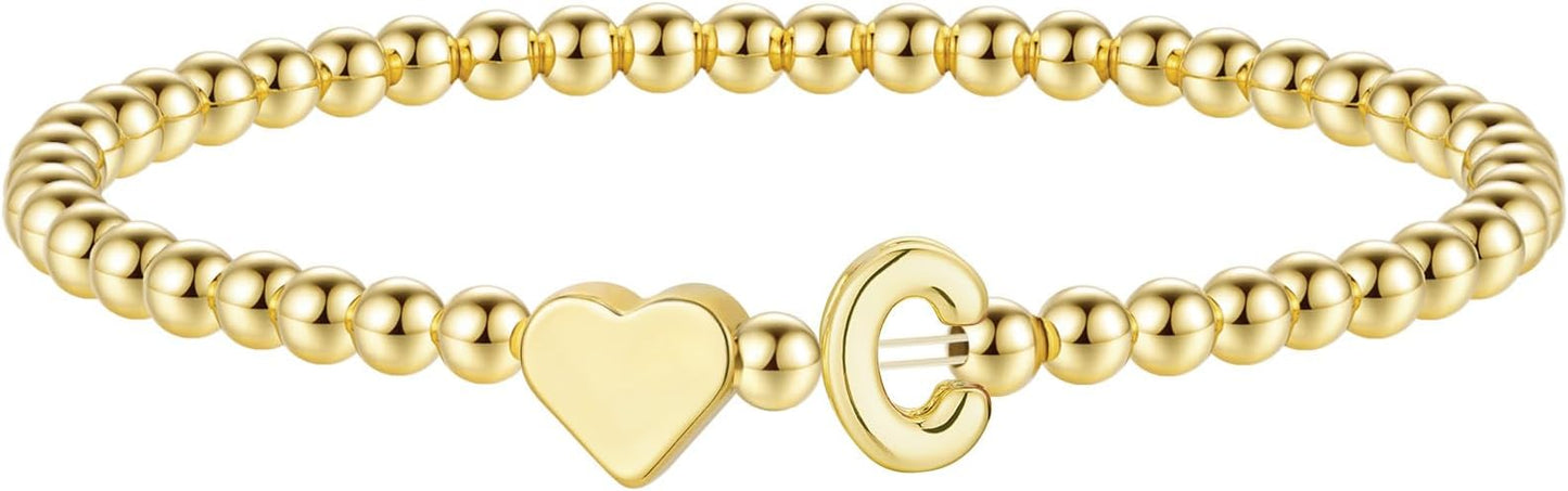 M MOOHAM Stocking Stuffers for Teen Girls Women - Dainty Gold Initial Beaded Bracelets for Women Trendy, Charm Letter A-Z Personalized Bracelet Jewelry Kids Christmas Gifts