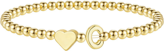 M MOOHAM Stocking Stuffers for Teen Girls Women - Dainty Gold Initial Beaded Bracelets for Women Trendy, Charm Letter A-Z Personalized Bracelet Jewelry Kids Christmas Gifts