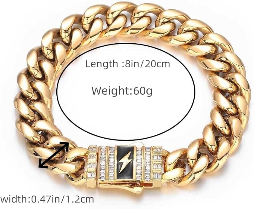 18K Gold Bracelet Cuban Chain Cold 18K Gold Hip Hop Miami Solid Cuban Chain Bracelet Men's Mosan Diamond Buckle Men's Gift