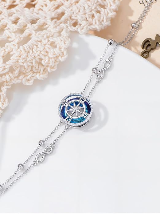 Sea Turtle/Dolphin/Starfish/Seashell/Compass Bracelet for Women 925 Sterling Silver Ocean Wave Anklet Summer Hawaiian Jewelry Gift for Her