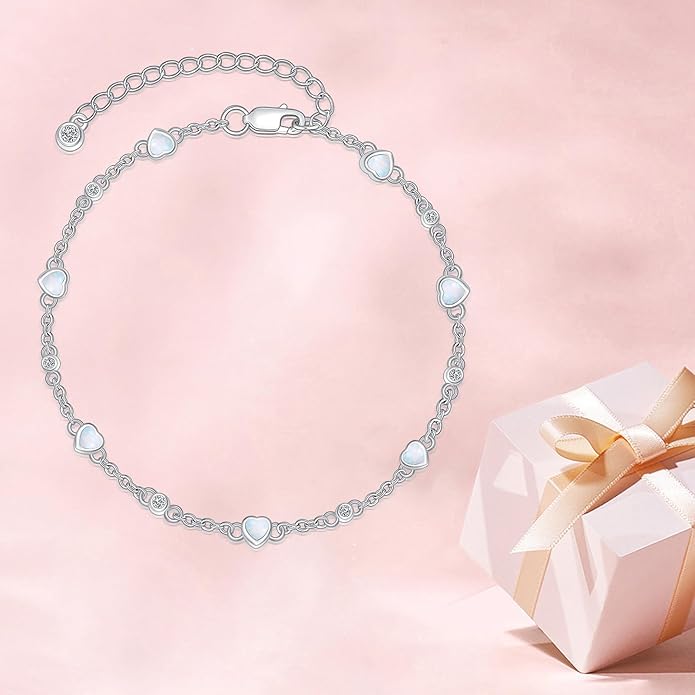 Anklet Bracelet for Women 925 Sterling Silver Natural Stone Chain Ankle Bracelet Beach Summer Fine Jewelry Birthday Christmas Gifts for Women Her Mom