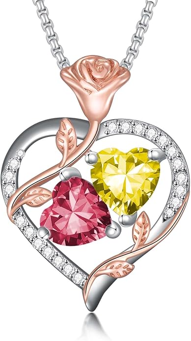 Christmas Gifts for Women Rose Heart Birthstone Pendant Necklace I Love You Forever Jewelry Valentine Mothers Day Birthday Gifts for Women Her Wife Girlfriend