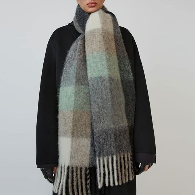 SHOHOKU Large Chunky Plaid Scarf Coloured Checked Oversized Scarf Tassel Soft Fall Winter Thick Warm Shawl Women