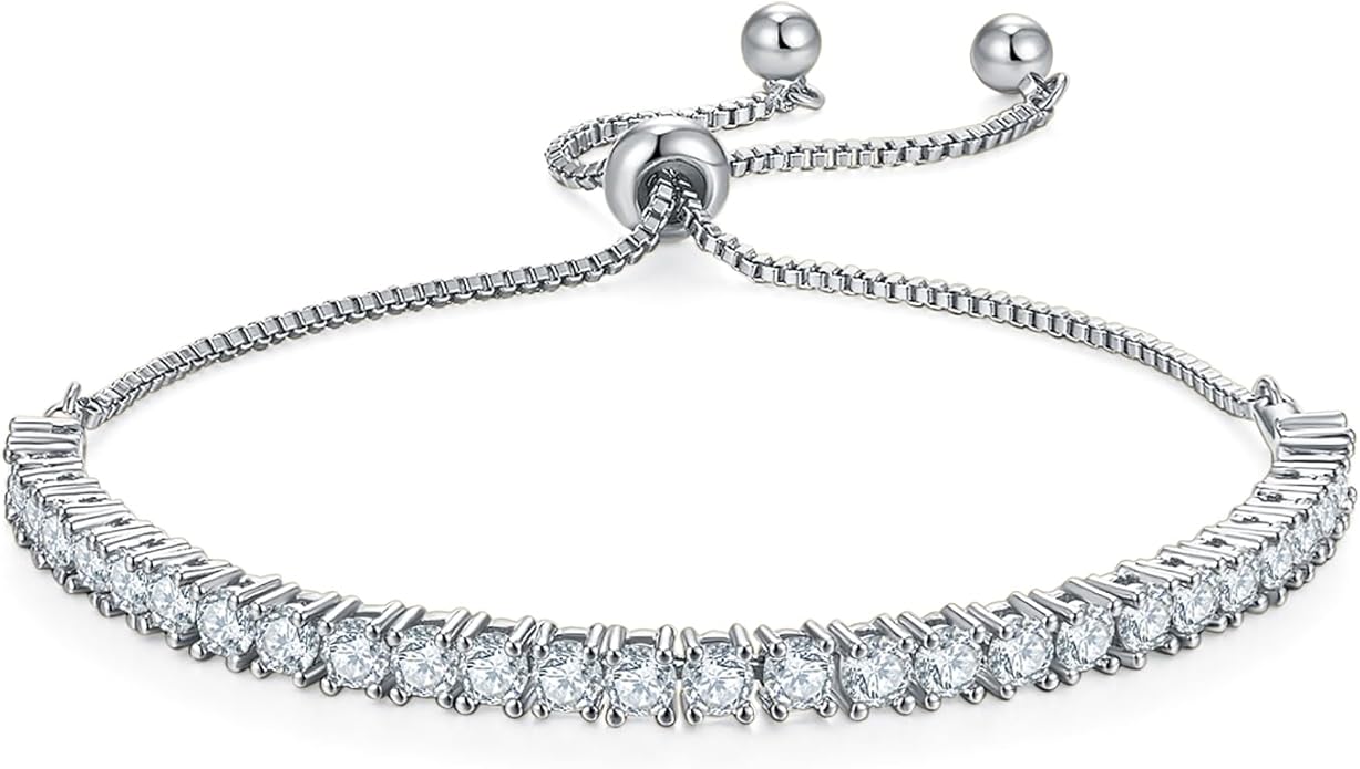 MINDDHA 14K Gold Plated Cubic Zirconia Tennis Bracelet – Elegant Tennis Bracelet for Women, Thin, Dainty, Stackable, Available in 2mm 3mm Width, Silver and Gold Color, Adjustable Slider 6-9 Inch