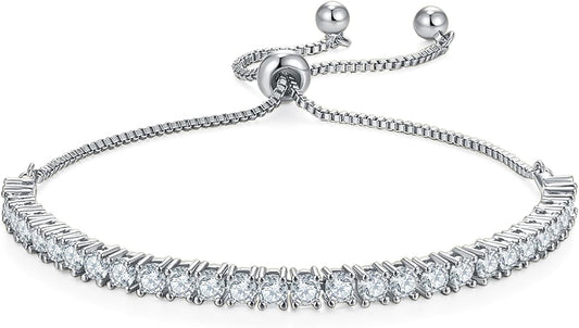 MINDDHA 14K Gold Plated Cubic Zirconia Tennis Bracelet – Elegant Tennis Bracelet for Women, Thin, Dainty, Stackable, Available in 2mm 3mm Width, Silver and Gold Color, Adjustable Slider 6-9 Inch