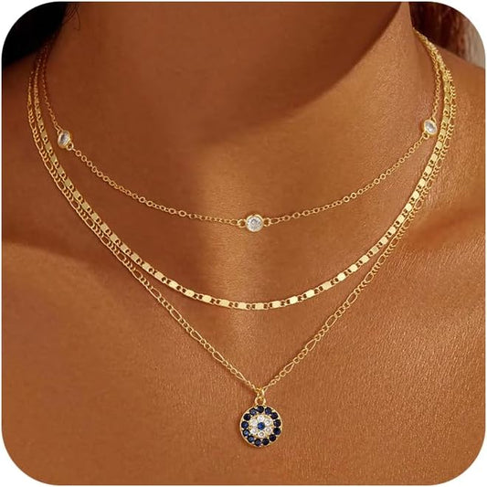 Gold Necklace for Women 14K Gold Plated Layered Necklaces Dainty Pendant Necklace Cute Stack Necklaces Set Fashion Jewelry Gift for Her
