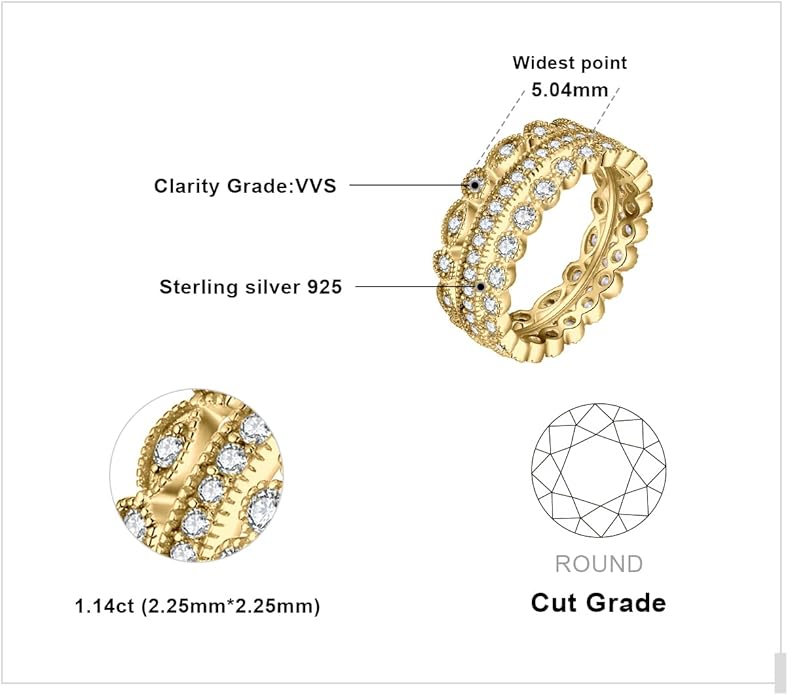 JewelryPalace 14K Gold Plated 925 Sterling Silver Rings for Women, Cubic Zirconia Promise Rings for Her, Stackable Wedding Bands Rings for Women Set Size 4-12