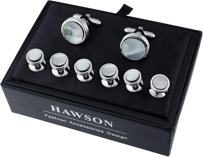 Mens Mother of Pearl Cufflinks and Studs Set for Tuxedo Shirt Studs for Men with a Gift Box