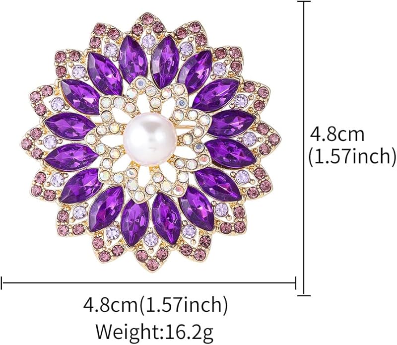 Rhinestone Crystal Flower Brooch Pin for Women,Vintage Multicolor Crystal Floral Lapel Pins Statement Sunflower Brooch Fashion Bride Formal Dress Jewelry