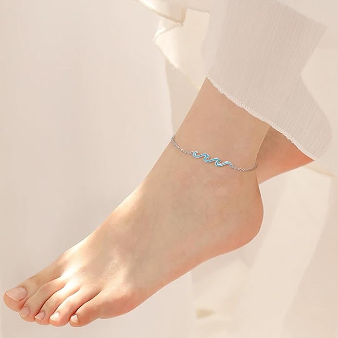YFN Wave Anklet 925 Sterling Silver Ocean Wave Anklet Beach Jewelry for Women Gifts