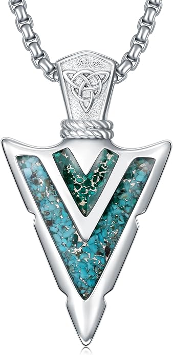 Suiknsn Arrowhead Necklace for Men Women 925 Sterling Silver Turquoise Malachite Celtic/Eye of Horus/Viking Arrow Pendant Amulet Jewelry Gifts Native American Necklace