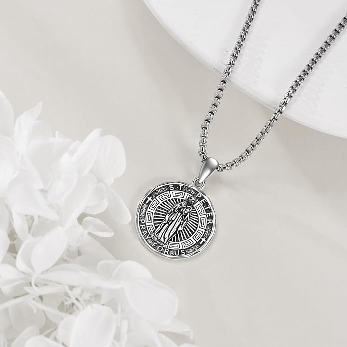 YFN Patron Saint Necklace Sterling Silver Amulet Medal Pendant Religious Protector Jewelry Gifts for Women Men