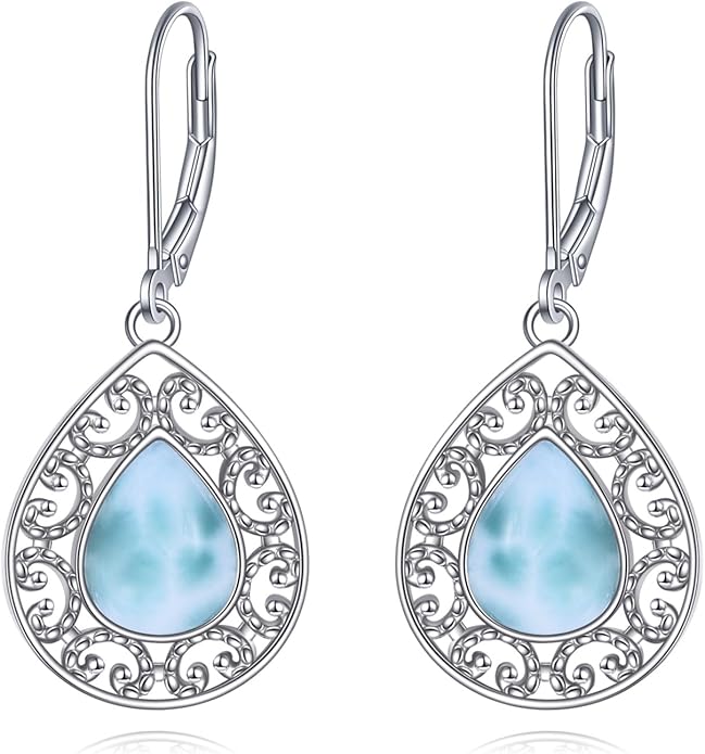Moonstone Filigree Drop Dangle Teardrop Earrings 925 Sterling Silver Moonstone Leverback Earrings for Women Jewelry Gifts