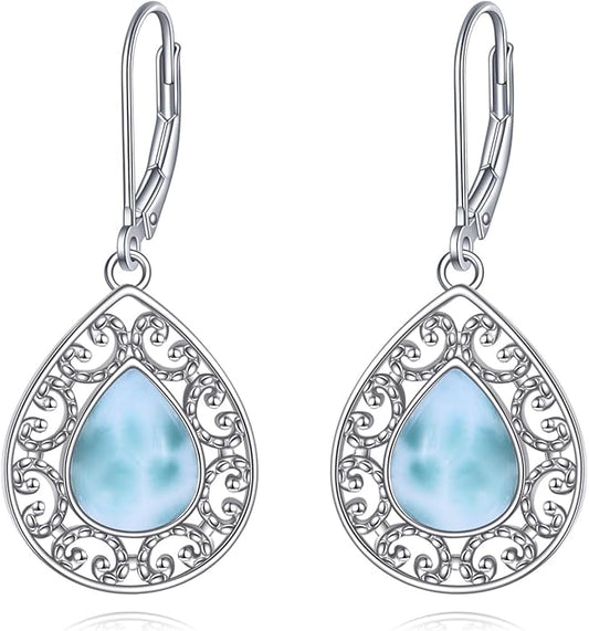 Moonstone Filigree Drop Dangle Teardrop Earrings 925 Sterling Silver Moonstone Leverback Earrings for Women Jewelry Gifts