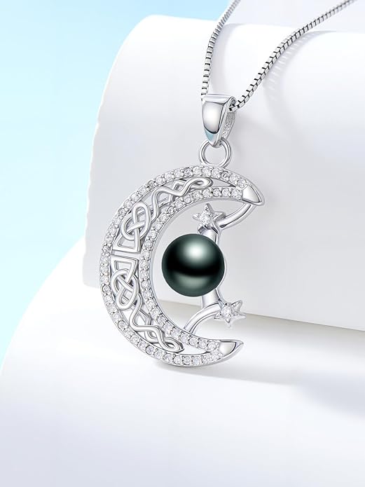 KANNSOAR Tahitian Black Pearl 18K White Gold Plated Sterling Silver Pendant Necklace for Wedding Birthday Anniversary Valentines Day Christmas Pearl Jewelry Gift for Women Wife Mom Lover Girlfriend