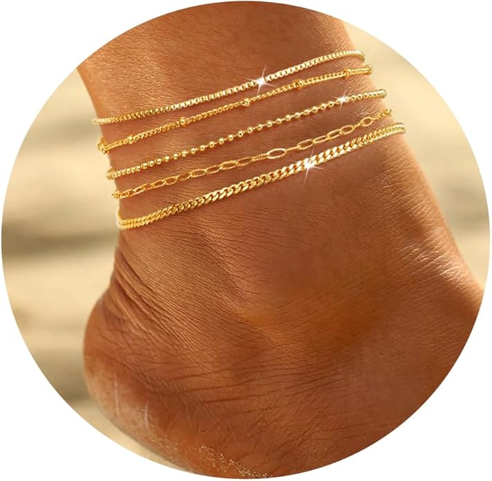 Sterling Silver Anklet Bracelets for Women Waterproof, 925 Sliver Plated CZ & Heart Charm Dainty Layer Anklets for Women Trendy, Simple Chain Anklets Set Gifts for Women, Jewelry Gifts for Her Women Mom Wife Girlfriend