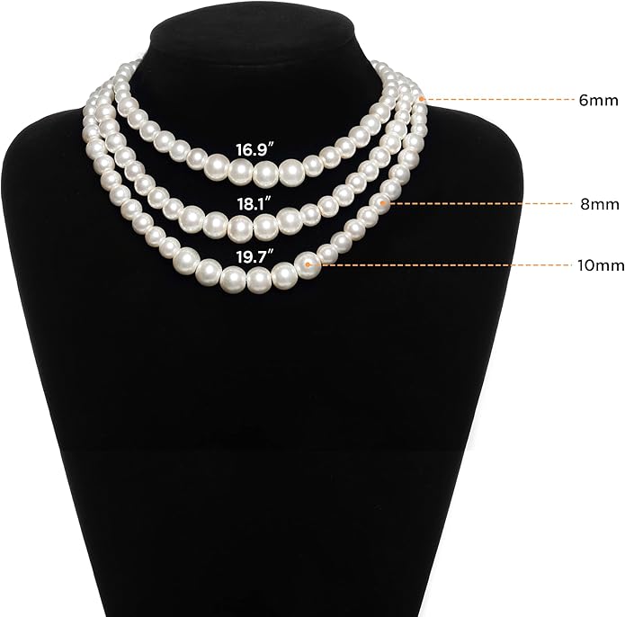 BABEYOND Round Imitation Pearl Necklace Vintage Multi Strands Necklace 20s Flapper Necklace for Party