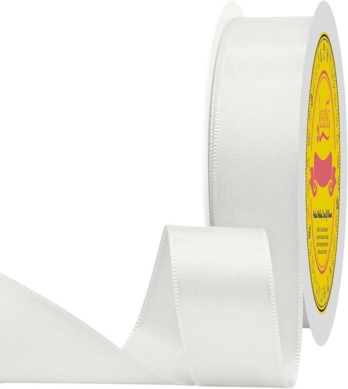LEEQE Off White Double Face Satin Ribbon 1 inch X 50 Yards Spool Bright Colors Very Suitable for Weddings Gift Package Wrapping Dancer Wand Sewing Party Hair Bow Invitation Decorations and More