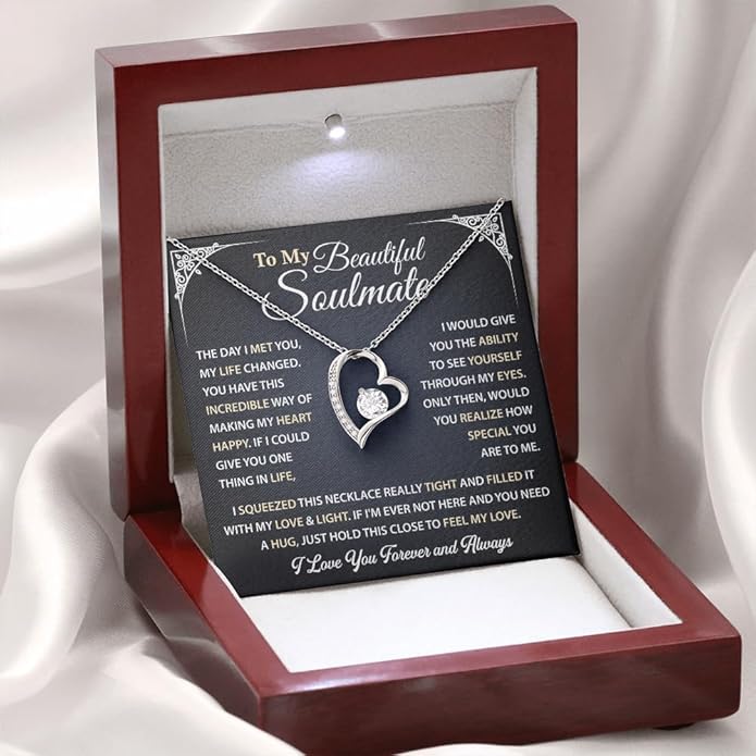 To My Beautiful Soulmate Necklace Romantic Gift for Girlfriend Wife With Message Card & Gift Box, Perfect for Anniversary Birthday Christmas or Valentine’s Day