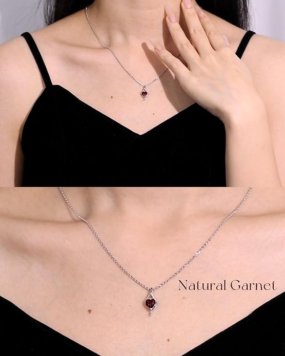 FANCIME 14K Solid White Gold Birthstone Necklace Genuine or Created 6mm Heart Gemstone Pendant with Lab Grow Diamonds Sterling Silver Chain Fine Jewelry Anniversary Birthday Gifts for Women 16" + 2"
