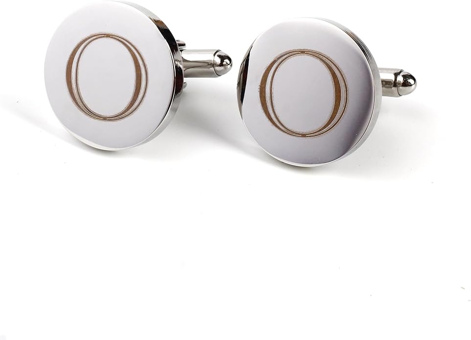 Mens Initial Silver Cufflinks A-Z Alphabet Letter Steel Cuff Links with Engraved Walnut Wood Box Groom Groomsman Wedding Set…