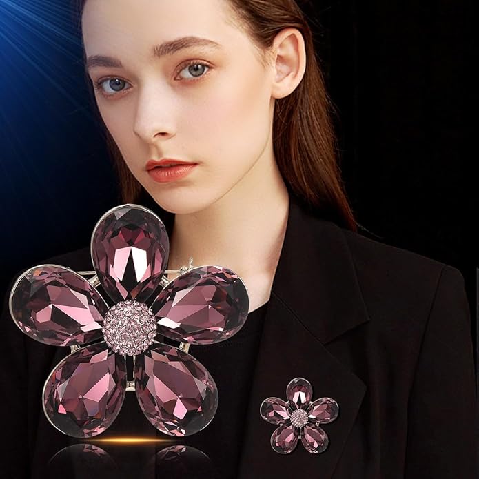 Flower Brooch Pin - Rhinestone Flower Pin 18k Gold Plated - Thanksgiving Day, Birthday, Wedding Gifts for Mom, Wife