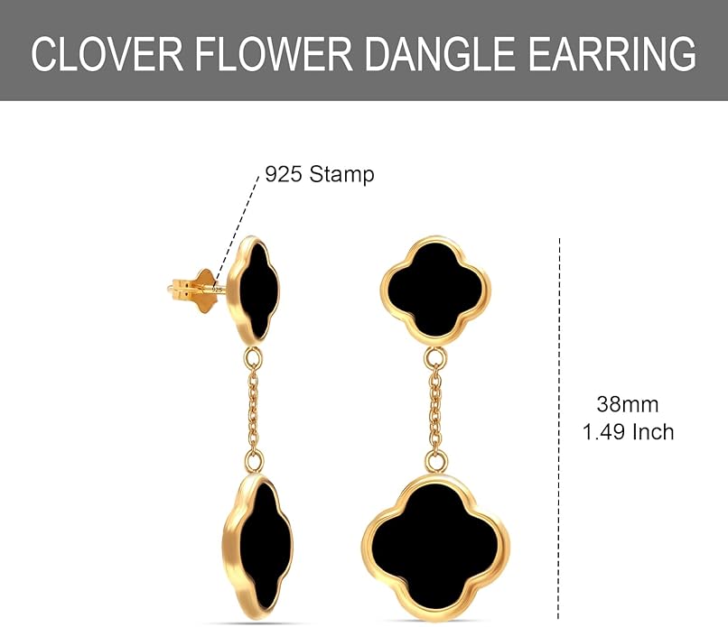 LeCalla 925 Sterling Silver Drop Earrings | Mother of Pearl Clover Earring | Mother of Pearl Stud Earring | Zirconia MOP Drop Dangle Hoop Earrings for Women