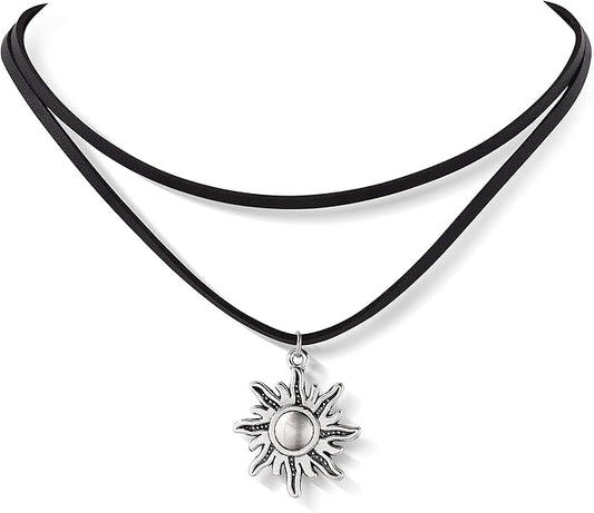 Sacina Gothic Boho Layered Sun Choker, Black Choker, Boho Goth Necklace, Black Jewelry, Halloween Christmas Jewelry Gift For Women
