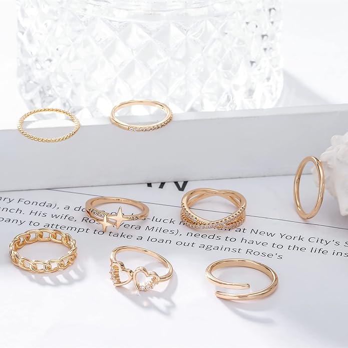 Honsny 14K Gold Plated Stacking Rings Set for Women, Stackable Knuckle Thumb Rings Thin Dainty Silver Rings for Women Wedding Eternity Band Simple Rose Gold Ring Size 4-11