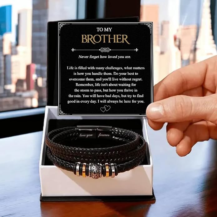 To My Brother Bracelet, Birthday Gifts For Brother Bracelet With Message Card And Box, Man Gifts From Mom And Dad, Inspirational Gift For Men On Birthday Graduation Christmas Anniversary