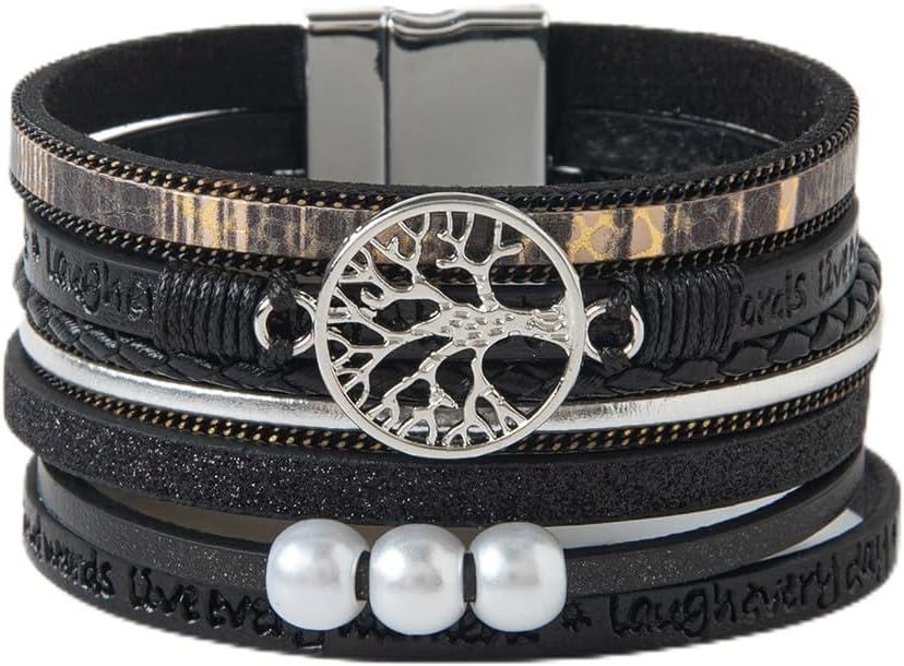 Rantanto Braid Leather Wrap Bracelet Trendy Stackable Crystal Cuff Boho Gold Heart Bracelet Jewelry Gift For Women