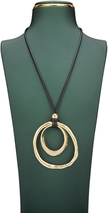 Boho Necklaces for Women Chunky Circle Necklace Layered Boho Circle Leather Choker Necklace Long Vintage Necklaces Bohemian Jewlery Gifts