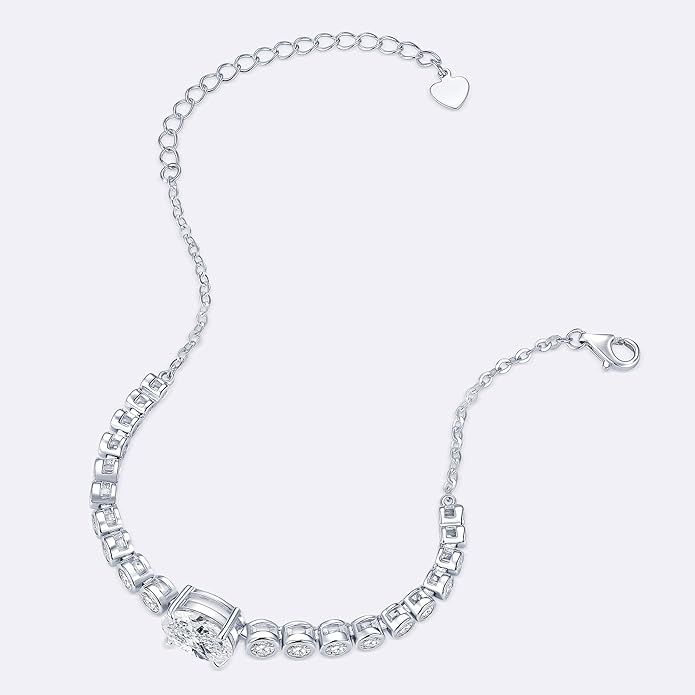3CT Oval Moissanite Link Bracelet, 8x10mm Oval Cut D Color VVS1 925 Sterling Silver Adjustable Moissanite Bracelets for Women Mom Birthday Jewelry Gifts