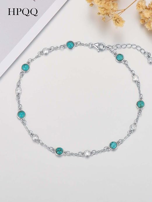 Anklet Bracelet for Women 925 Sterling Silver Natural Stone Chain Ankle Bracelet Beach Summer Fine Jewelry Birthday Christmas Gifts for Women Her Mom