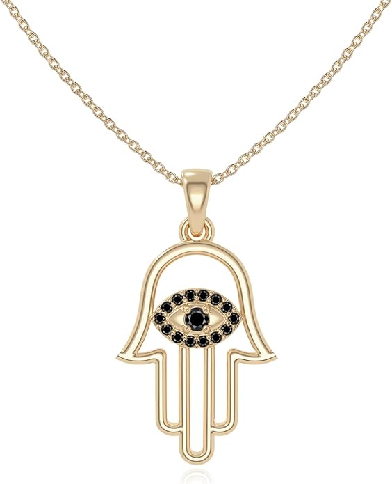 Natural Gemstone Evil Eye-Hamsa Hand Pendant Necklaces for Women in Silver/18K Yellow/Rose Gold Vermeil,Birthstone Jewelry Gifts for Her Birthday,Anniversary,Christmas,Graduation