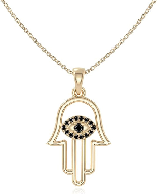Natural Gemstone Evil Eye-Hamsa Hand Pendant Necklaces for Women in Silver/18K Yellow/Rose Gold Vermeil,Birthstone Jewelry Gifts for Her Birthday,Anniversary,Christmas,Graduation