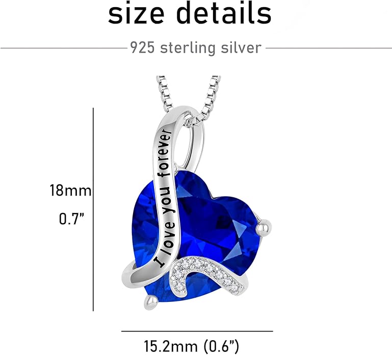 Women Heart Necklace 925 Sterling Silver I Love You Forever Pendant Necklace with Cubic Zirconia Jewelry
