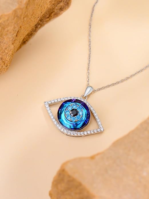 WINNICACA Sterling Silver Evil Eye Necklace Protection Crystal Pendant for Women Good Luck Vintage Evil Eye Pendant Jewelry Birthday Gifts for Women Friend Female