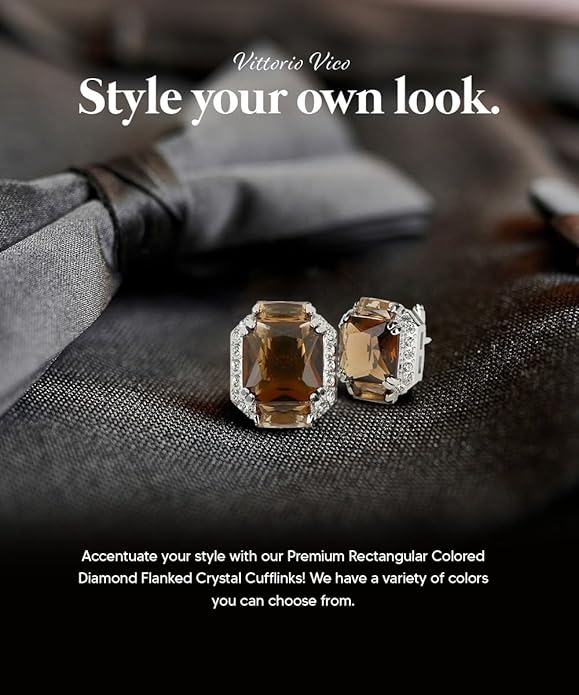 Rectangular Colored Diamond-Flanked Crystal Cuff Links – Tuxedo Suit Accessories, Cufflinks for Men