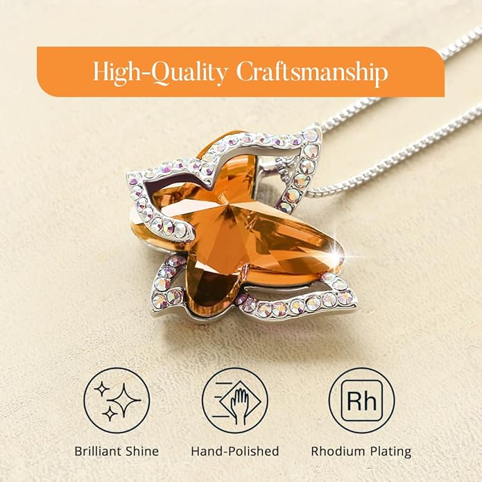 Gift Butterfly Birthstone Crystal Necklace, Silver Tone with 18”+2” Chain, Necklace for Mother’s Day Anniversary Birthday Gifts for Women and Daughter