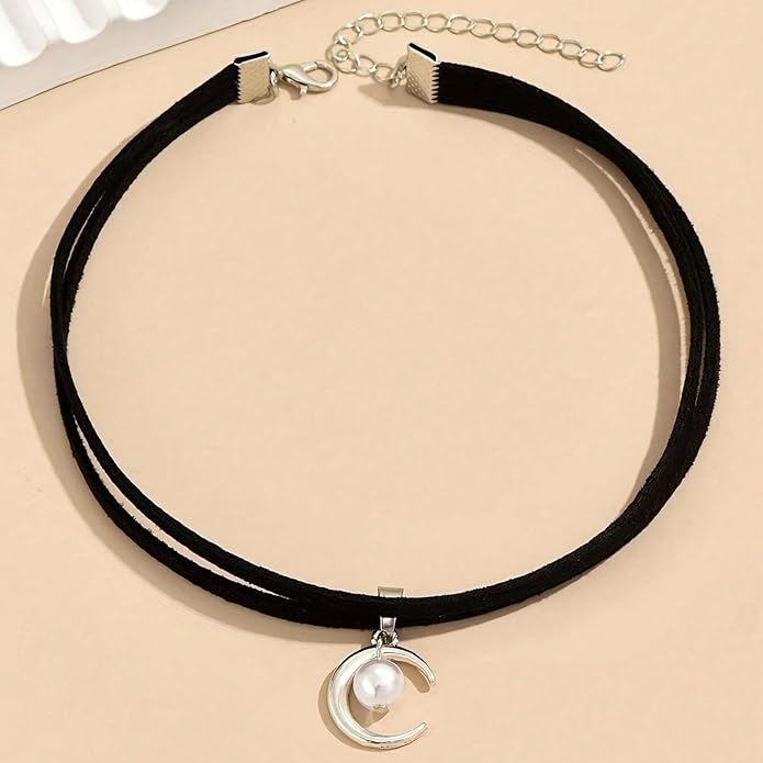 Fesciory Black Necklaces for Women, Adjustable Layered Velvet Leather Lace Collar Necklace, Goth Jewelry Gifts.