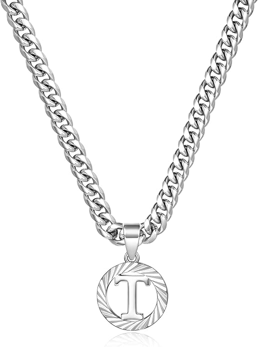 KissYan Gold Initial Necklace,14K Gold Plated Round Letter Pendant Hollow Capital Monogram 5mm Cuban Chain Necklace Alhpabets from A-Z Dainty Jewelry for Women Men