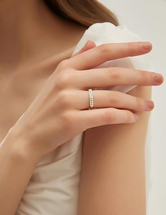 EAMTI 925 Sterling Silver Wedding Bands for Women Baguette Round Cubic Zirconia Two-Row Eternity Band Stackable Engagement Rings Size 4-10