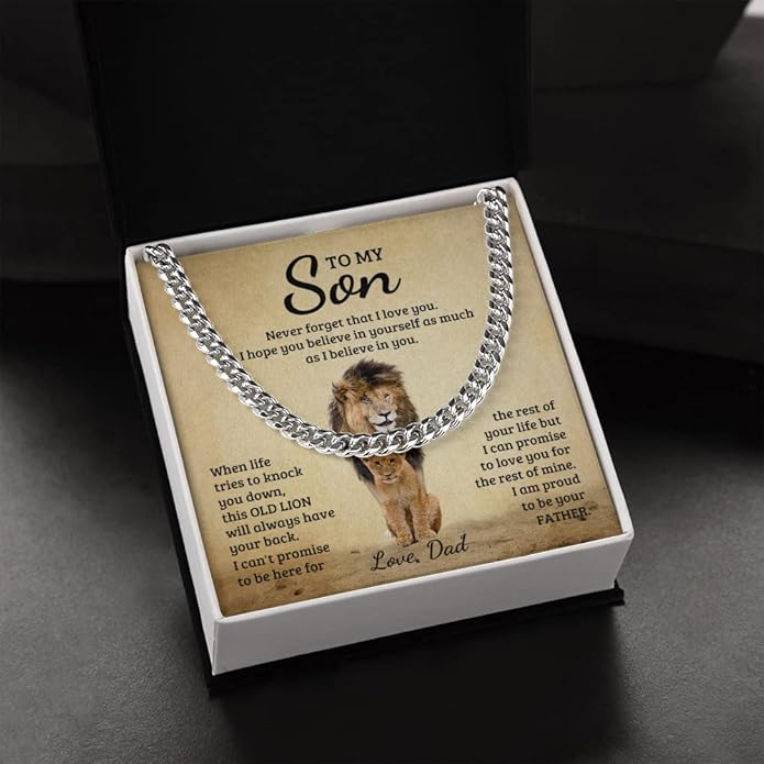 FG Family Gift Mall To My Son From Mom, Son Gifts From Mom and Dad, Mother and Son Necklace, Birthday Gift For My Son Graduation Christmas Cuban Link Chain Necklace Present