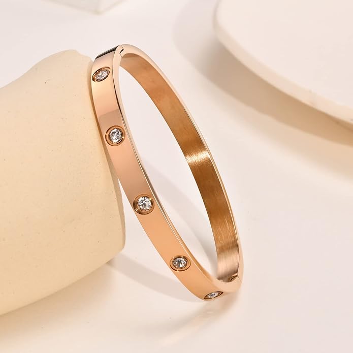 MPRAINBOW Gold Bracelets for Women, 2Pcs 18K Gold Plated Cubic Zirconia Bangle Crystal Friendship Bracelet Jewelry,Wedding Party Christmas Birthday Gifts for Her Girlfriend Sister Daughter