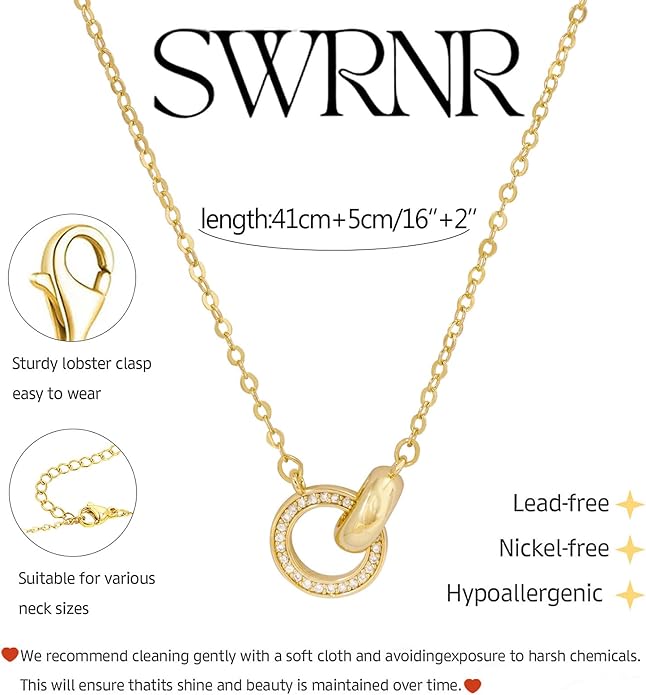 Gold Necklace for Women, Dainty 14K Gold Plated Pendant Necklaces for Women Trendy Simple Choker Chain Cubic Zirconia Circle/Interlocking/Sun Necklace Fashion Jewelry Birthday Christmas Gift